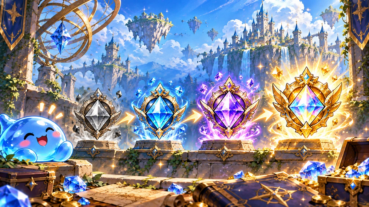 無凸から完凸までの投資段階を宝石と矢印で表したゲーム風イメージ