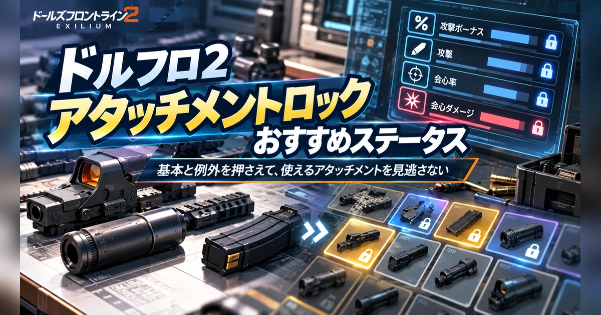 ドルフロ2のアタッチメントロックと厳選を表す抽象的な装備パーツ