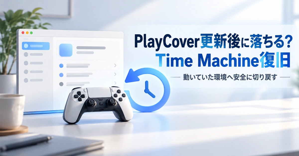 PlayCover更新後の不具合からTime Machineで旧環境へ戻すアイキャッチ